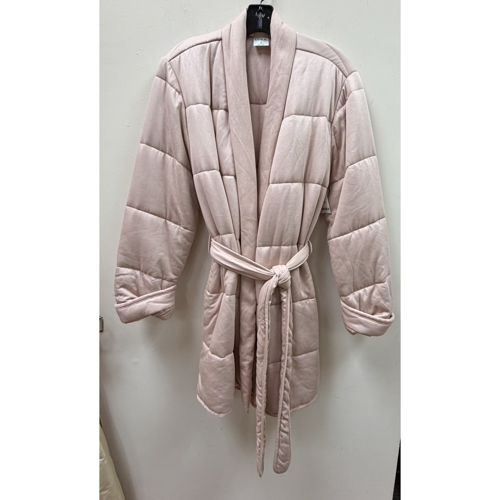 Soma Quilted Robe Women Size S Blush Pink Puffy Belted Cozy Soft Loungewear